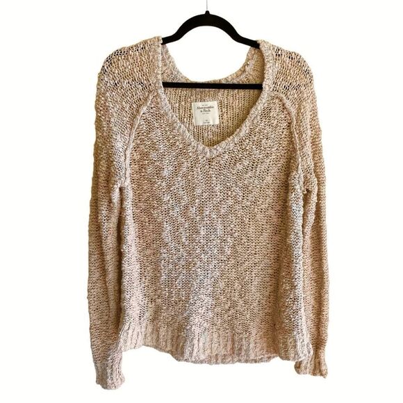 (SOLD) ABERCROMBIE & FITCH Cotton V-Neck Oversized Sweater Texture Nubby XS - Picture 3 of 11
